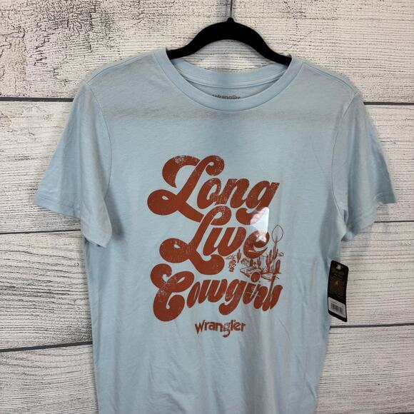 Wrangler Women's Blue "Long Live Cowgirls" Rodeo Graphic Tee Size Small - Picture 2 of 7